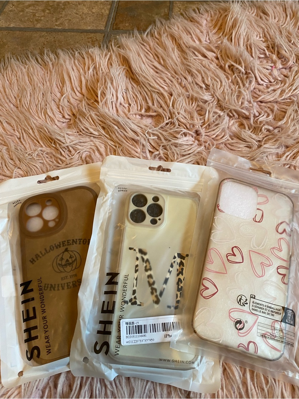 3 SHEIN Beige Leopard 'M' Pattern iPhone Case - Beige with Leopard Accent